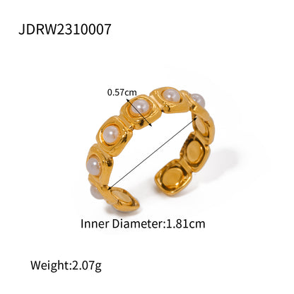 Ig Style Geometric Stainless Steel Plating Inlay Artificial Pearls 18k Gold Plated Open Rings