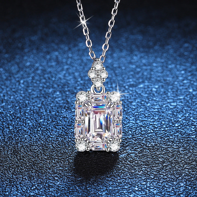 Elegant Luxurious Sweet Rectangle Sterling Silver Plating Inlay Zircon White Gold Plated Pendant Necklace