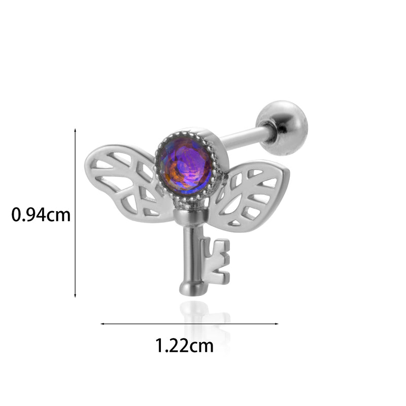 1 Piece Simple Style Classic Style Heart Shape Wings Flower Plating Inlay Stainless Steel Zircon 18k Gold Plated Ear Studs