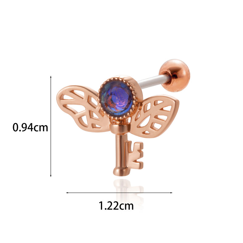 1 Piece Simple Style Classic Style Heart Shape Wings Flower Plating Inlay Stainless Steel Zircon 18k Gold Plated Ear Studs