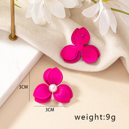 1 Pair Sweet Korean Style Pearl Flower Stoving Varnish Iron Pearl Gold Plated Drop Earrings