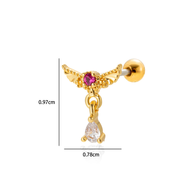 1 Piece Simple Style Classic Style Heart Shape Wings Flower Plating Inlay Stainless Steel Zircon 18k Gold Plated Ear Studs