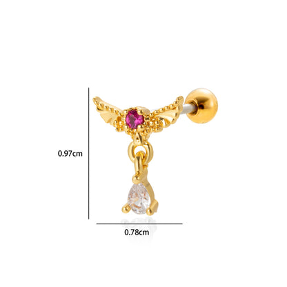 1 Piece Simple Style Classic Style Heart Shape Wings Flower Plating Inlay Stainless Steel Zircon 18k Gold Plated Ear Studs