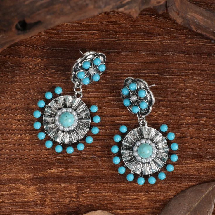 1 Pair Retro Flower Plating Alloy Drop Earrings