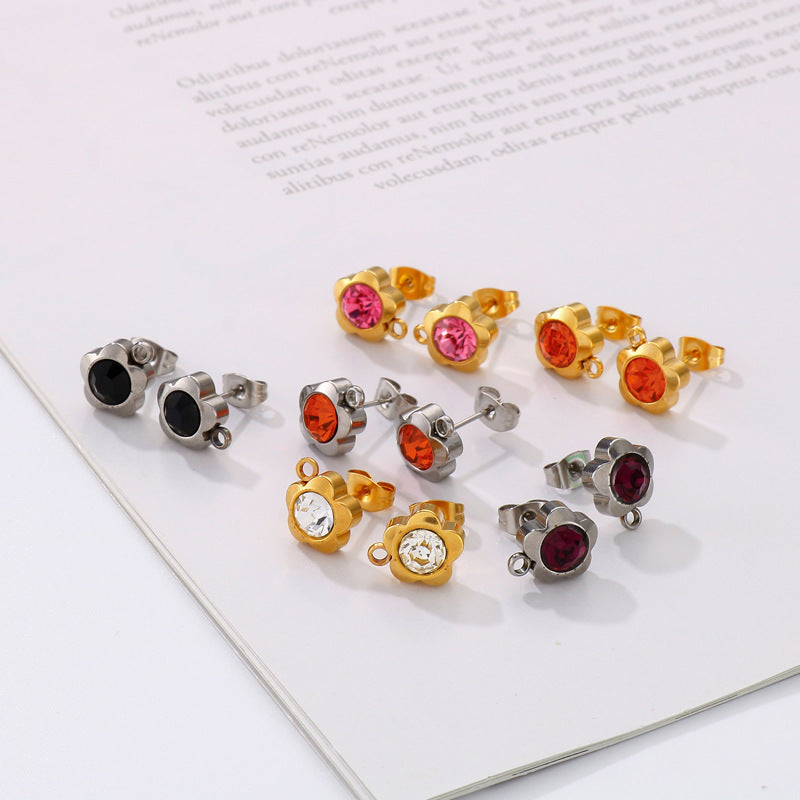 1 Pair Cute Flower Plating Inlay Stainless Steel Artificial Diamond Ear Studs