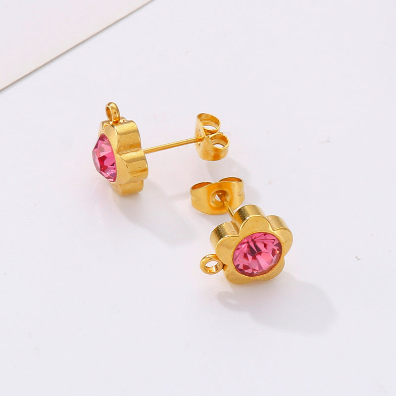 1 Pair Cute Flower Plating Inlay Stainless Steel Artificial Diamond Ear Studs