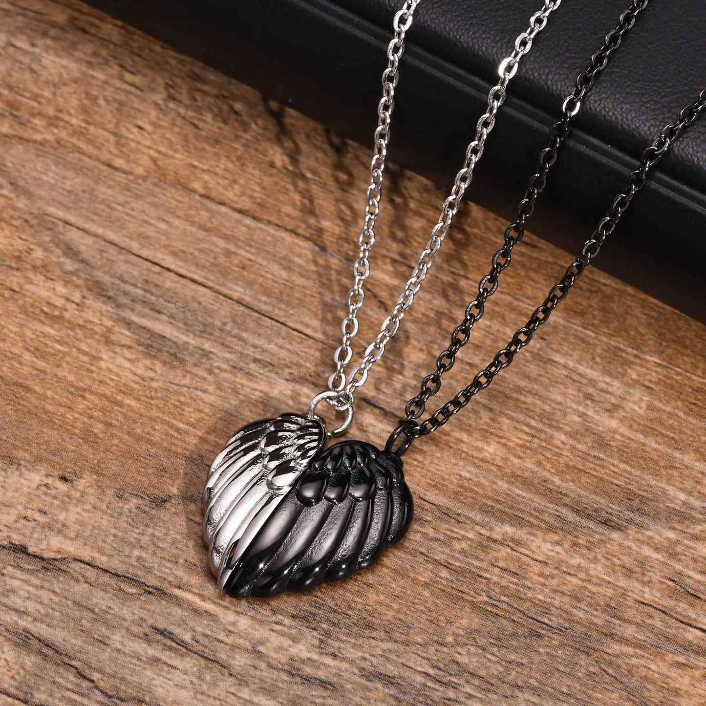 Simple Style Heart Shape Wings Stainless Steel Patchwork Pendant Necklace