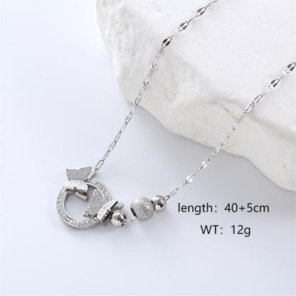 Casual Commute Butterfly Stainless Steel Plating Hollow Out Inlay Artificial Diamond 18k Gold Plated Rose Gold Plated Bracelets Necklace