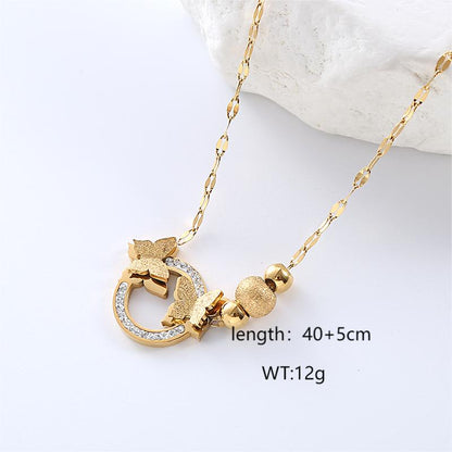 Casual Commute Butterfly Stainless Steel Plating Hollow Out Inlay Artificial Diamond 18k Gold Plated Rose Gold Plated Bracelets Necklace