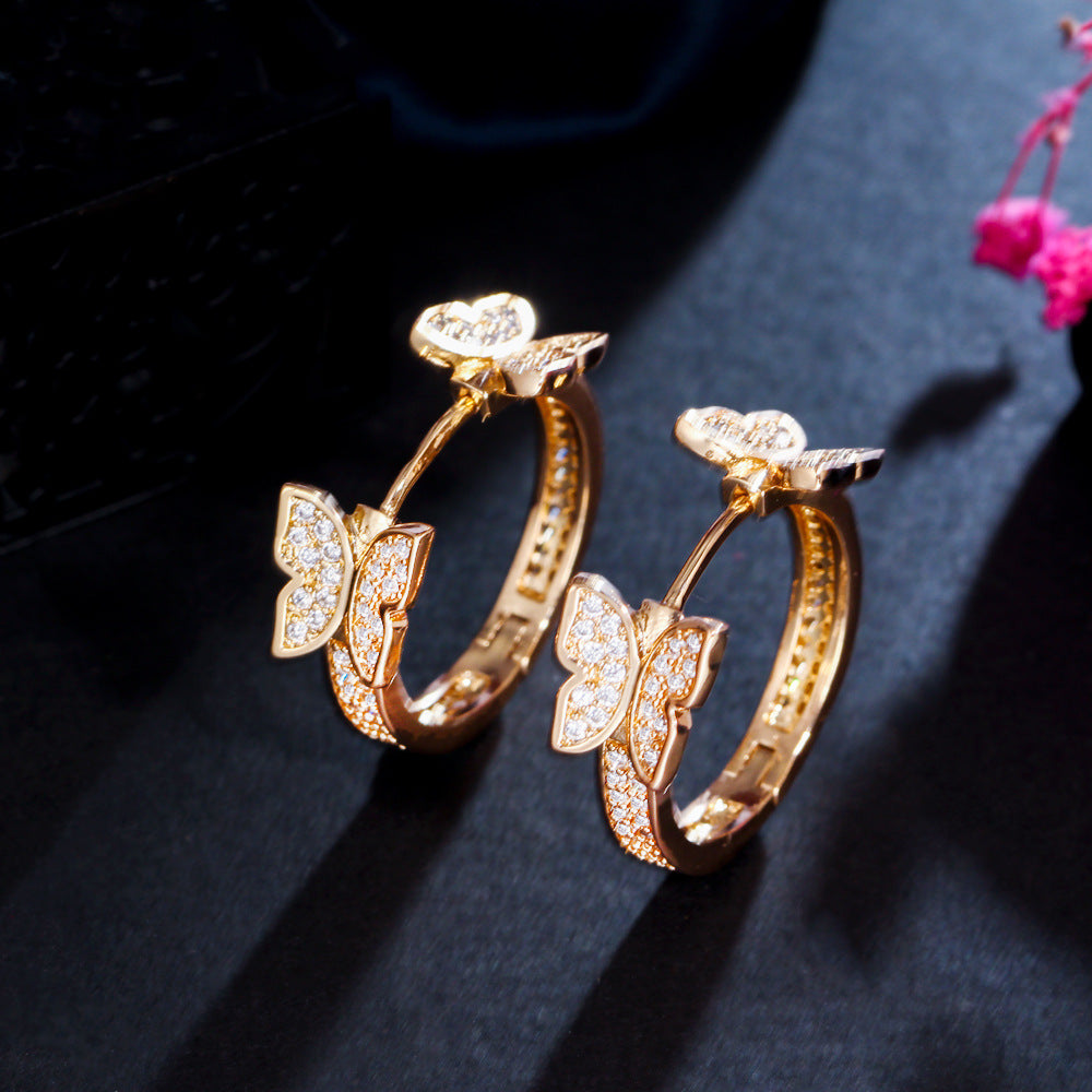 1 Pair Sweet Simple Style Butterfly Copper Artificial Gemstones Zircon 14k Gold Plated White Gold Plated Hoop Earrings