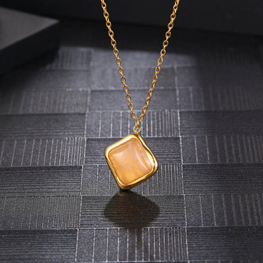 Elegant Cute Simple Style Square Stainless Steel Plating Inlay Natural Stone 18k Gold Plated Pendant Necklace