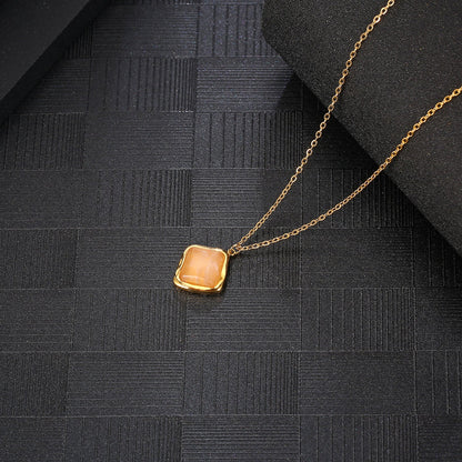 Elegant Cute Simple Style Square Stainless Steel Plating Inlay Natural Stone 18k Gold Plated Pendant Necklace