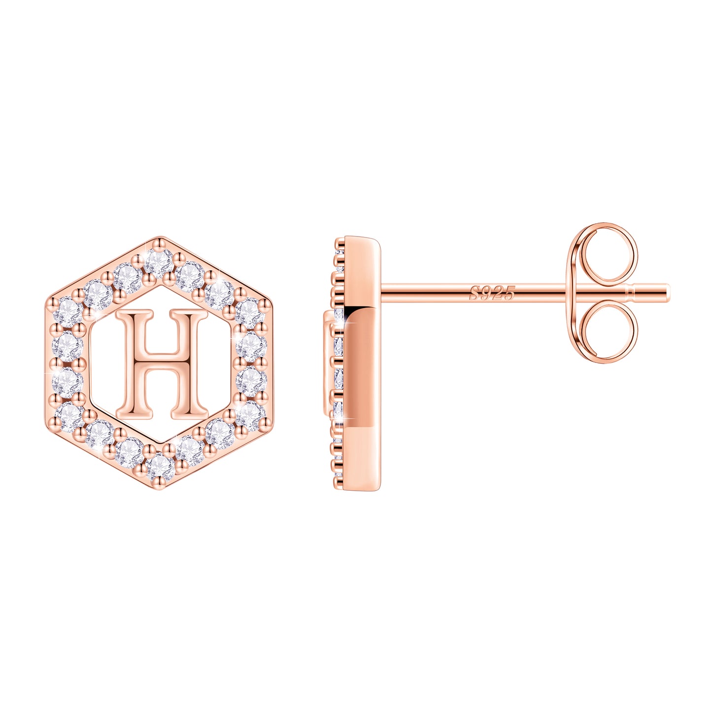 1 Pair Classic Style Hexagon Letter Plating Inlay Copper Zircon 14k Gold Plated Ear Studs