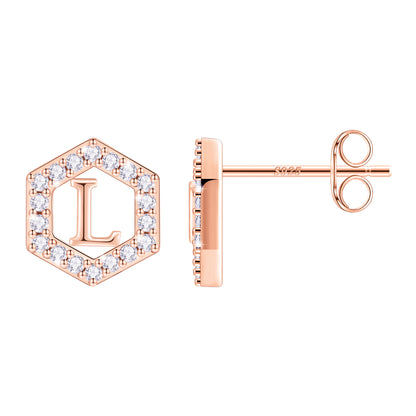 1 Pair Classic Style Hexagon Letter Plating Inlay Copper Zircon 14k Gold Plated Ear Studs