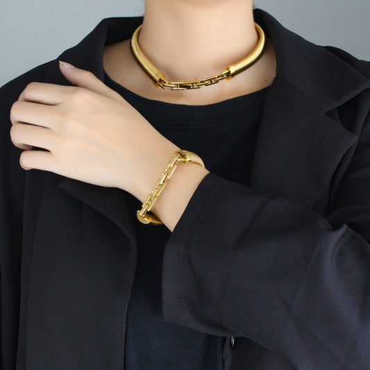 French Style Solid Color Stainless Steel Plating 18k Gold Plated Bracelets Necklace