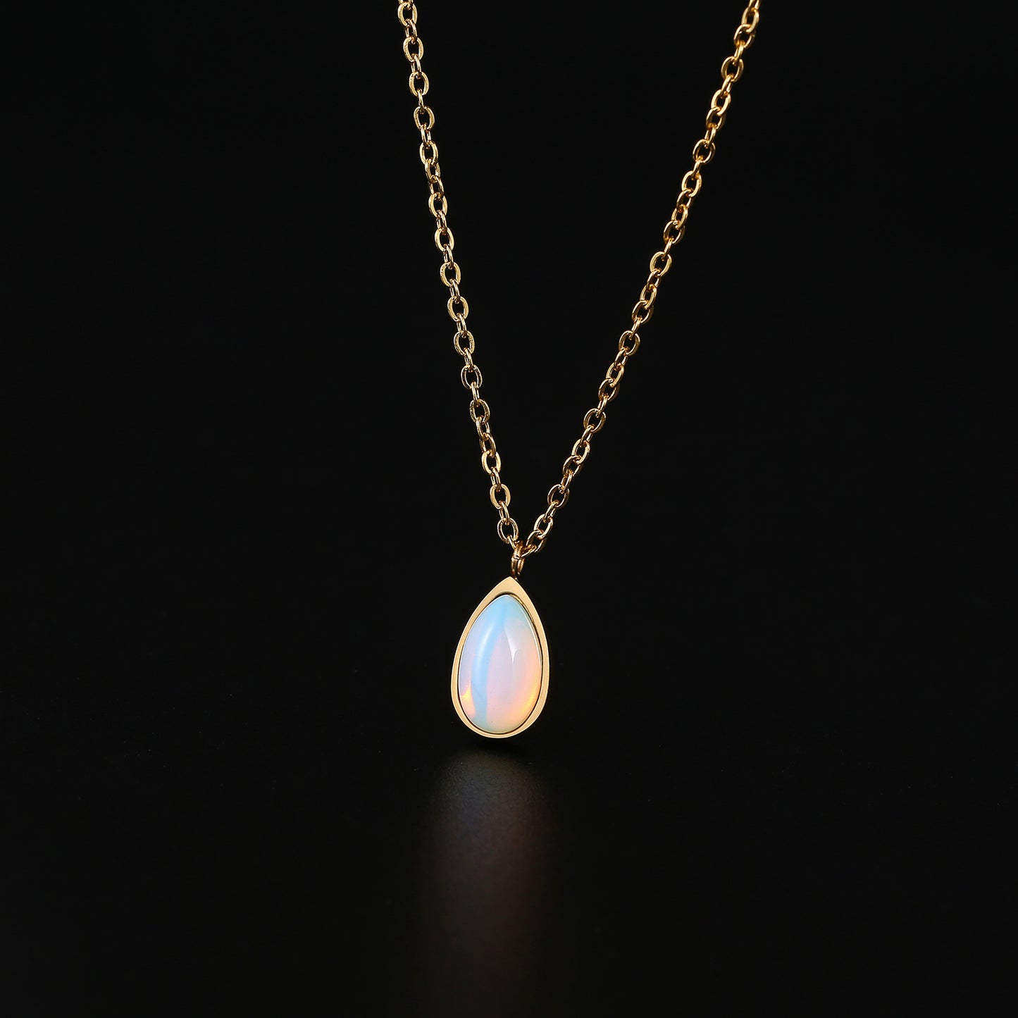 Ig Style Elegant Simple Style Water Droplets Stainless Steel Polishing Plating Opal 18k Gold Plated Necklace