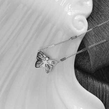 Wholesale Zircon Hollow Butterfly Titanium Steel Necklace Gooddiy