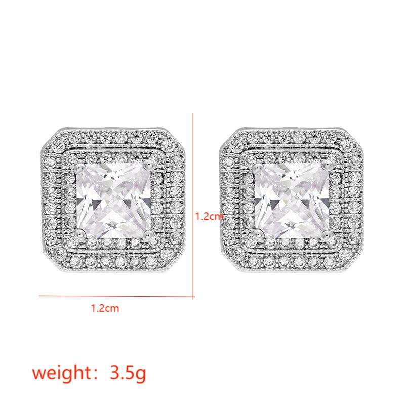 1 Pair Korean Style Square Plating Inlay Copper Zircon White Gold Plated Ear Studs