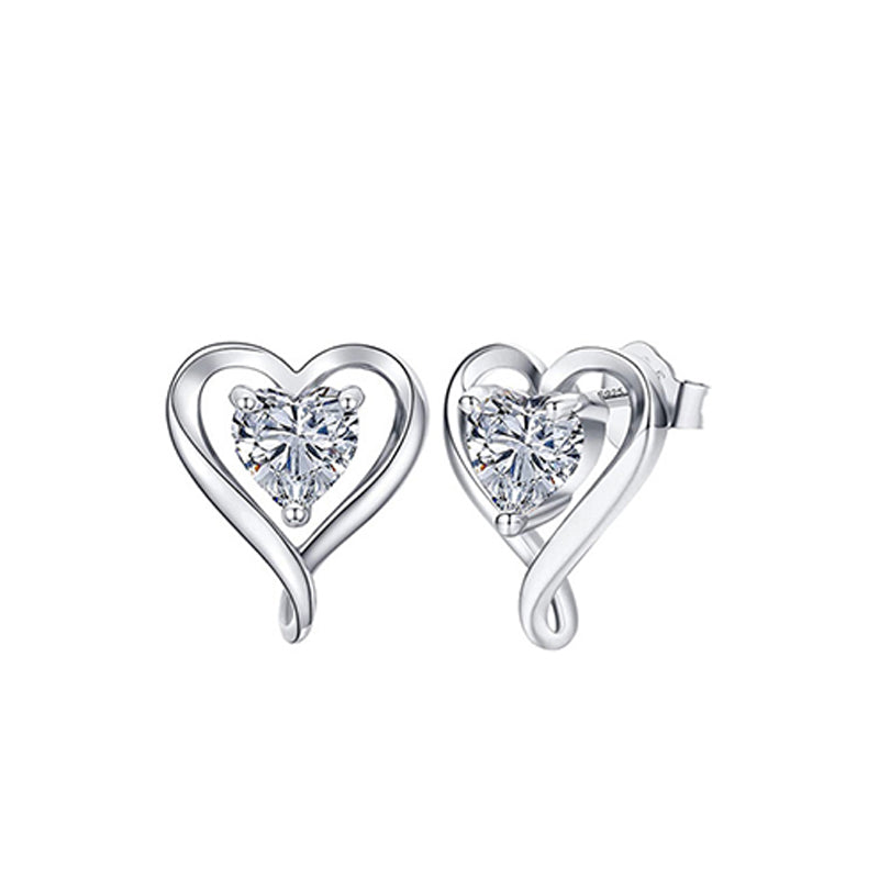 Elegant Luxurious Heart Shape Sterling Silver Inlay Zircon Women's Earrings Necklace