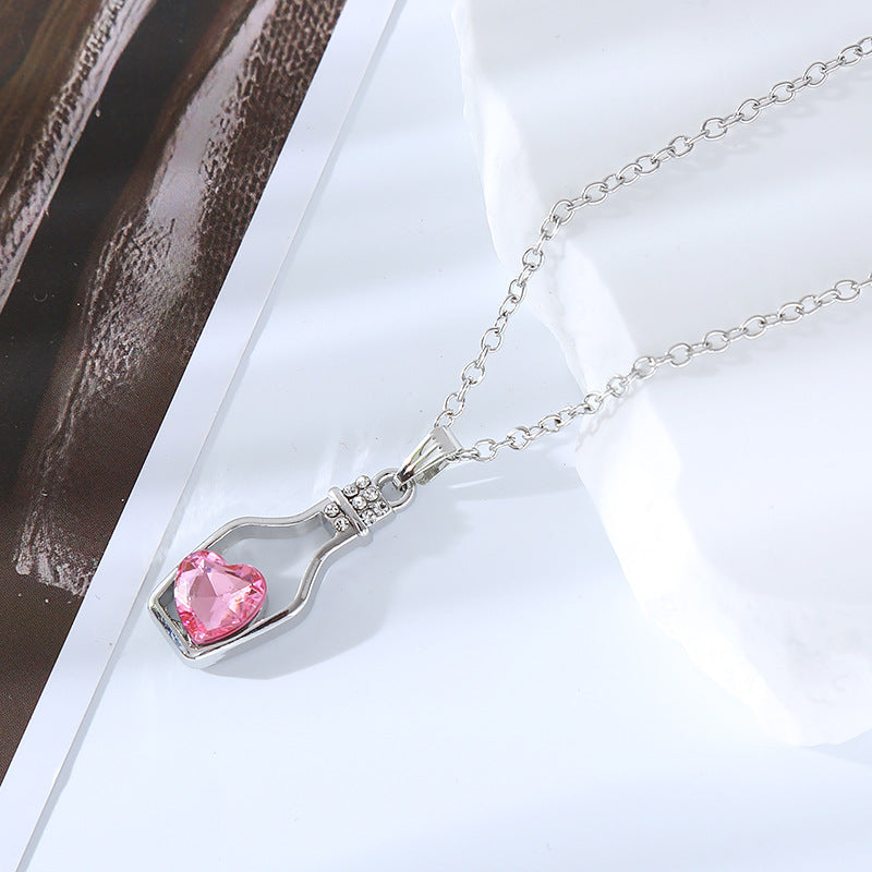 Simple Style Heart Shape Bottle Alloy Plating Inlay Artificial Crystal Women'S Pendant Necklace