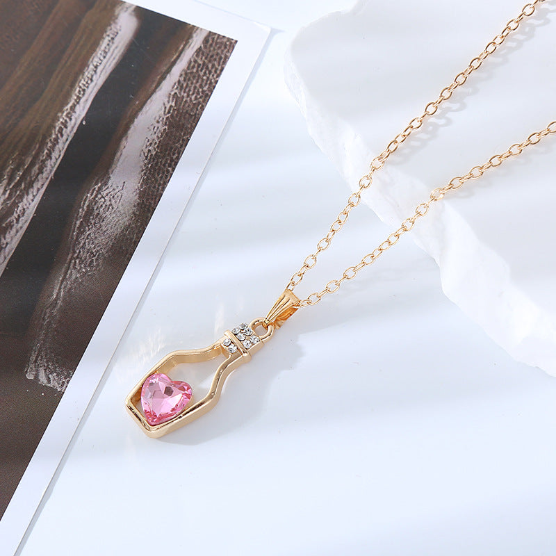 Simple Style Heart Shape Bottle Alloy Plating Inlay Artificial Crystal Women'S Pendant Necklace