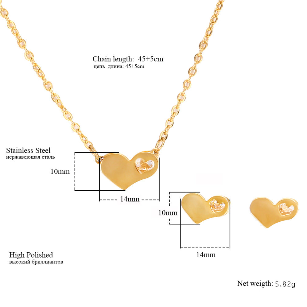 Wholesale Simple Style Commute Heart Shape Stainless Steel Titanium Steel Inlay Zircon Jewelry Set