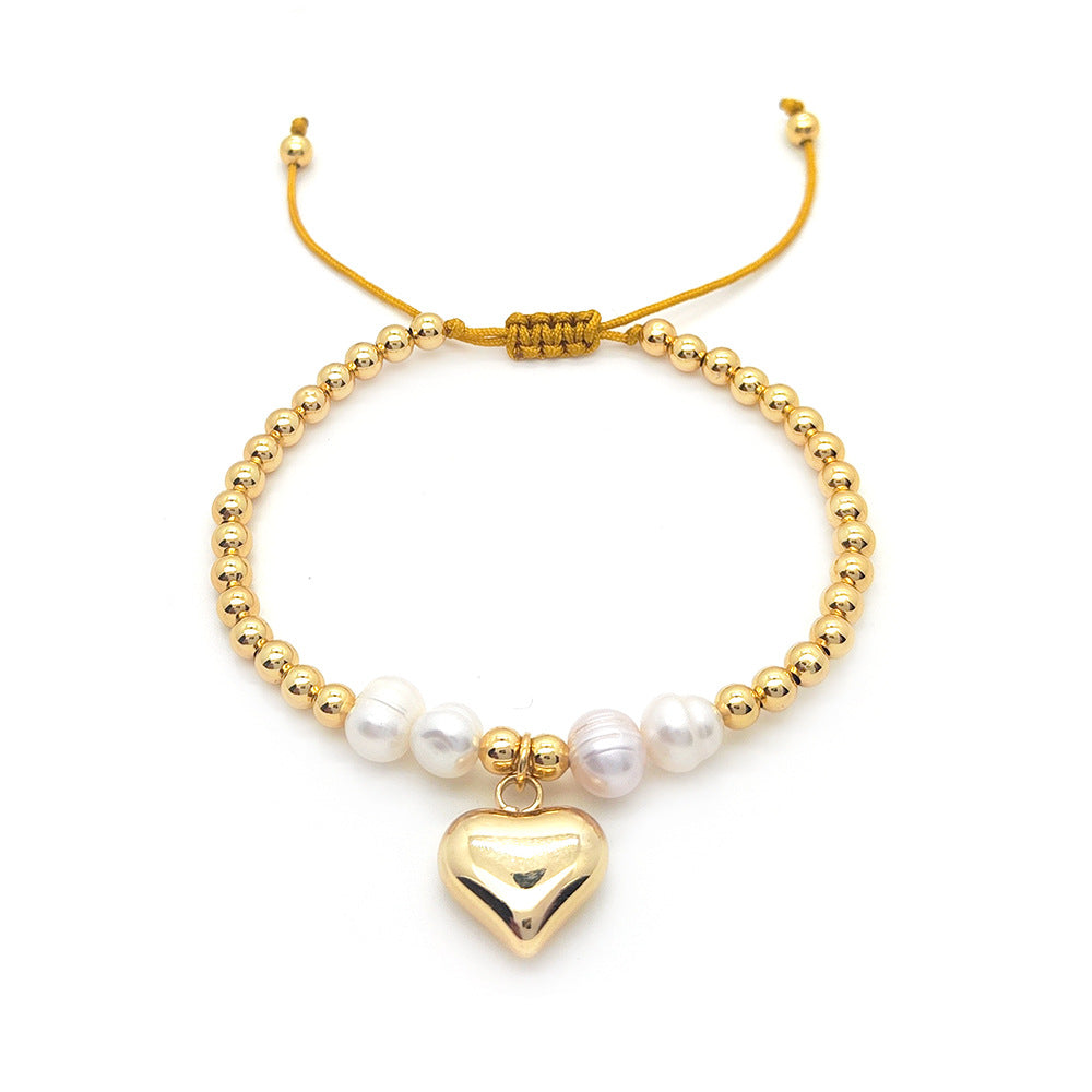 Romantic Heart Shape Freshwater Pearl Metal Wholesale Bracelets