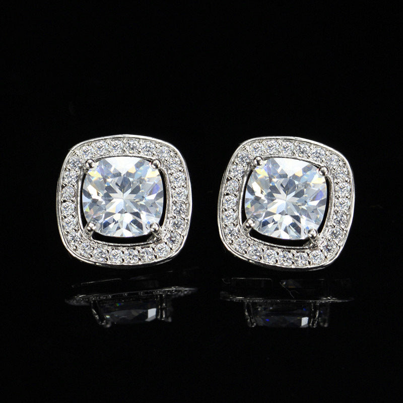 1 Pair Casual Elegant Square Plating Inlay Copper Zircon White Gold Plated Ear Studs