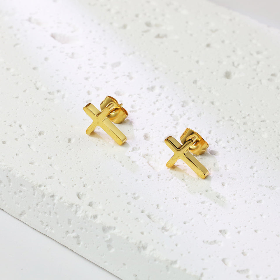 1 Pair Simple Style Cross Plating Stainless Steel 18k Gold Plated Rose Gold Plated Ear Studs