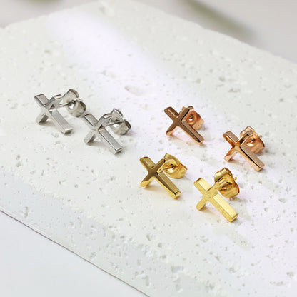 1 Pair Simple Style Cross Plating Stainless Steel 18k Gold Plated Rose Gold Plated Ear Studs