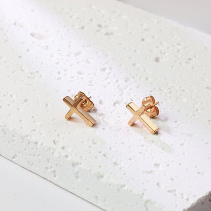 1 Pair Simple Style Cross Plating Stainless Steel 18k Gold Plated Rose Gold Plated Ear Studs