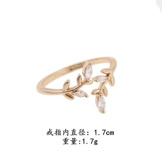 Simple Style Leaves Copper Plating Open Rings