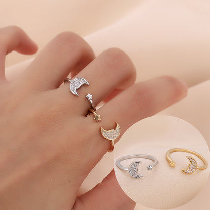 Simple Style Star Moon Copper Plating Inlay Zircon Open Rings