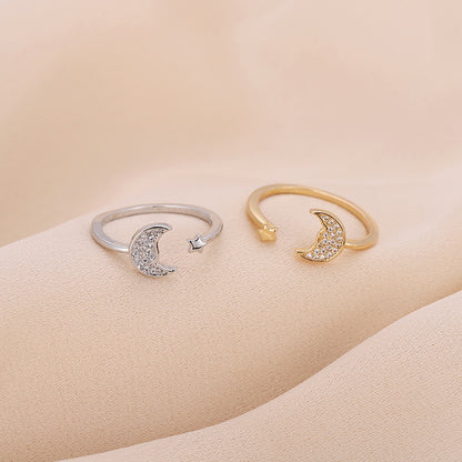 Simple Style Star Moon Copper Plating Inlay Zircon Open Rings