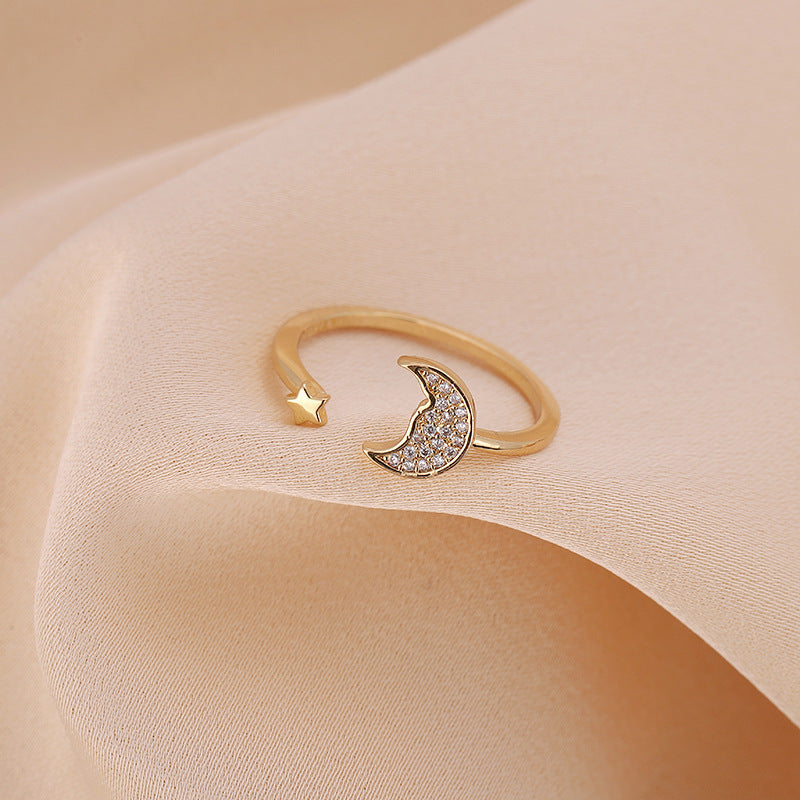 Simple Style Star Moon Copper Plating Inlay Zircon Open Rings