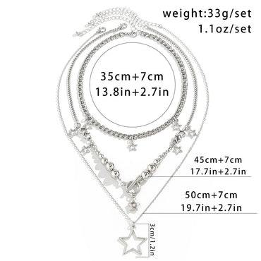 Simple Style Pentagram Alloy Iron Copper Plating 18k Gold Plated Women's Three Layer Necklace