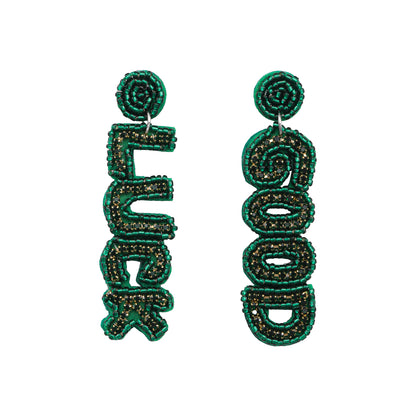 1 Pair Lady Shamrock Tassel Inlay Plastic Cloth Rhinestones Drop Earrings