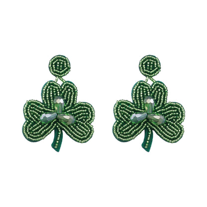 1 Pair Lady Shamrock Tassel Inlay Plastic Cloth Rhinestones Drop Earrings