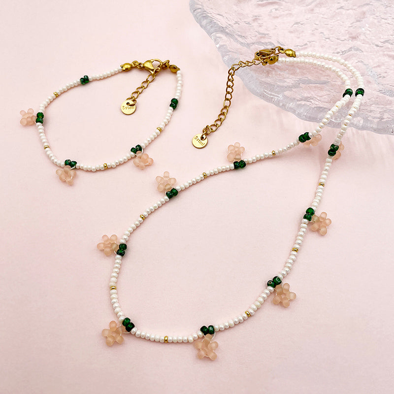 Elegant Sweet Pastoral Flower Stainless Steel Beaded Plating Gold Plated Women's Bracelets Necklace