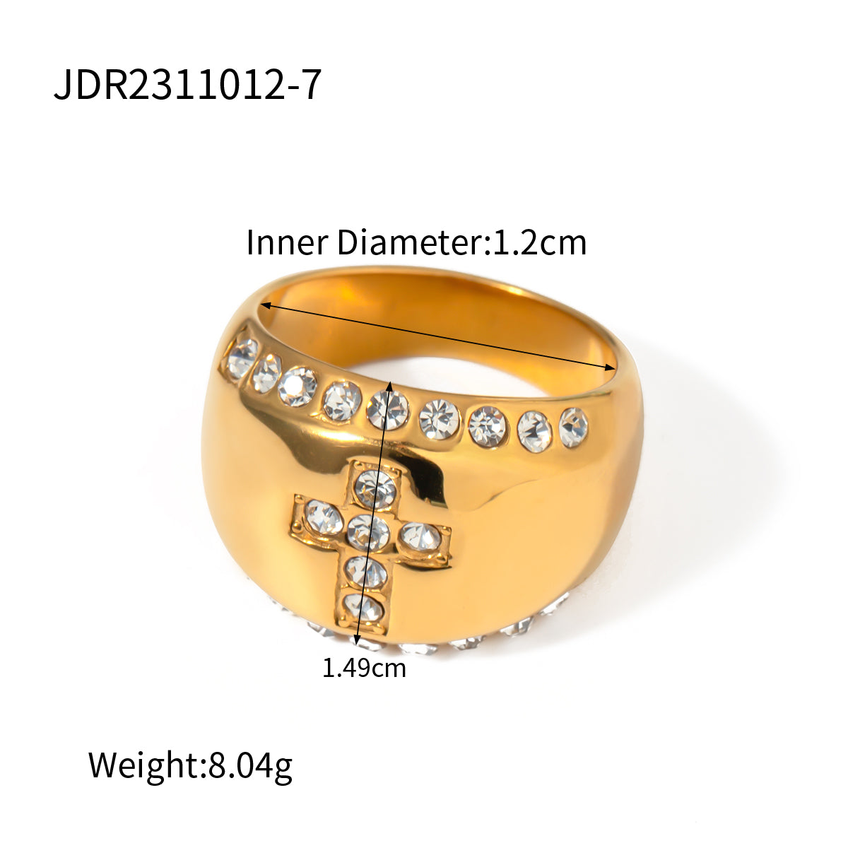 Ig Style Cross Stainless Steel Plating Inlay Zircon 18k Gold Plated Rings