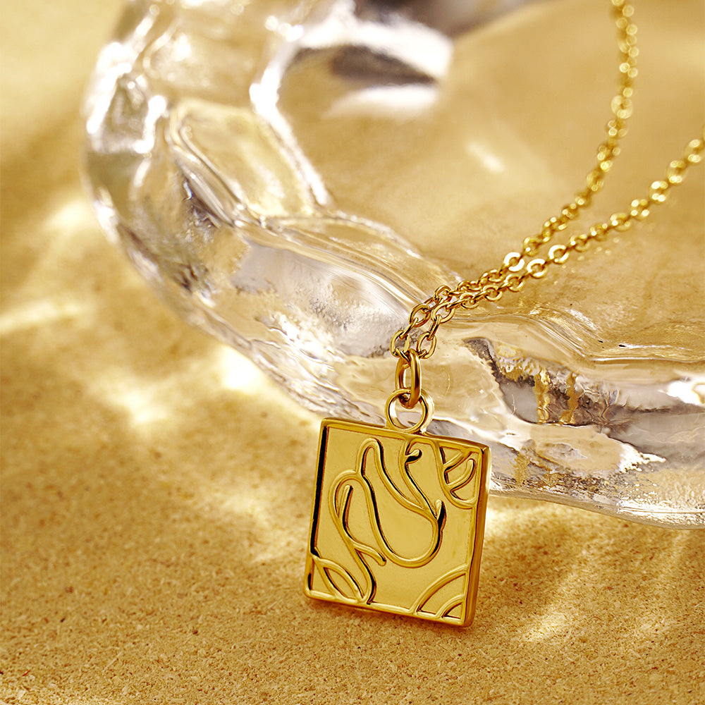 Simple Style Square Lines Stainless Steel Plating 18k Gold Plated Pendant Necklace