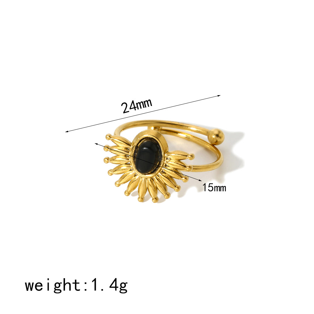 Casual Simple Style Geometric Stainless Steel Polishing Plating Natural Stone 18k Gold Plated Adjustable Ring