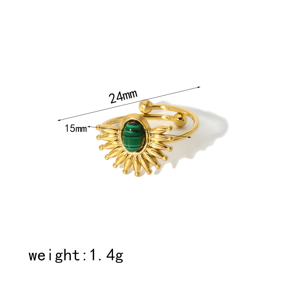 Casual Simple Style Geometric Stainless Steel Polishing Plating Natural Stone 18k Gold Plated Adjustable Ring