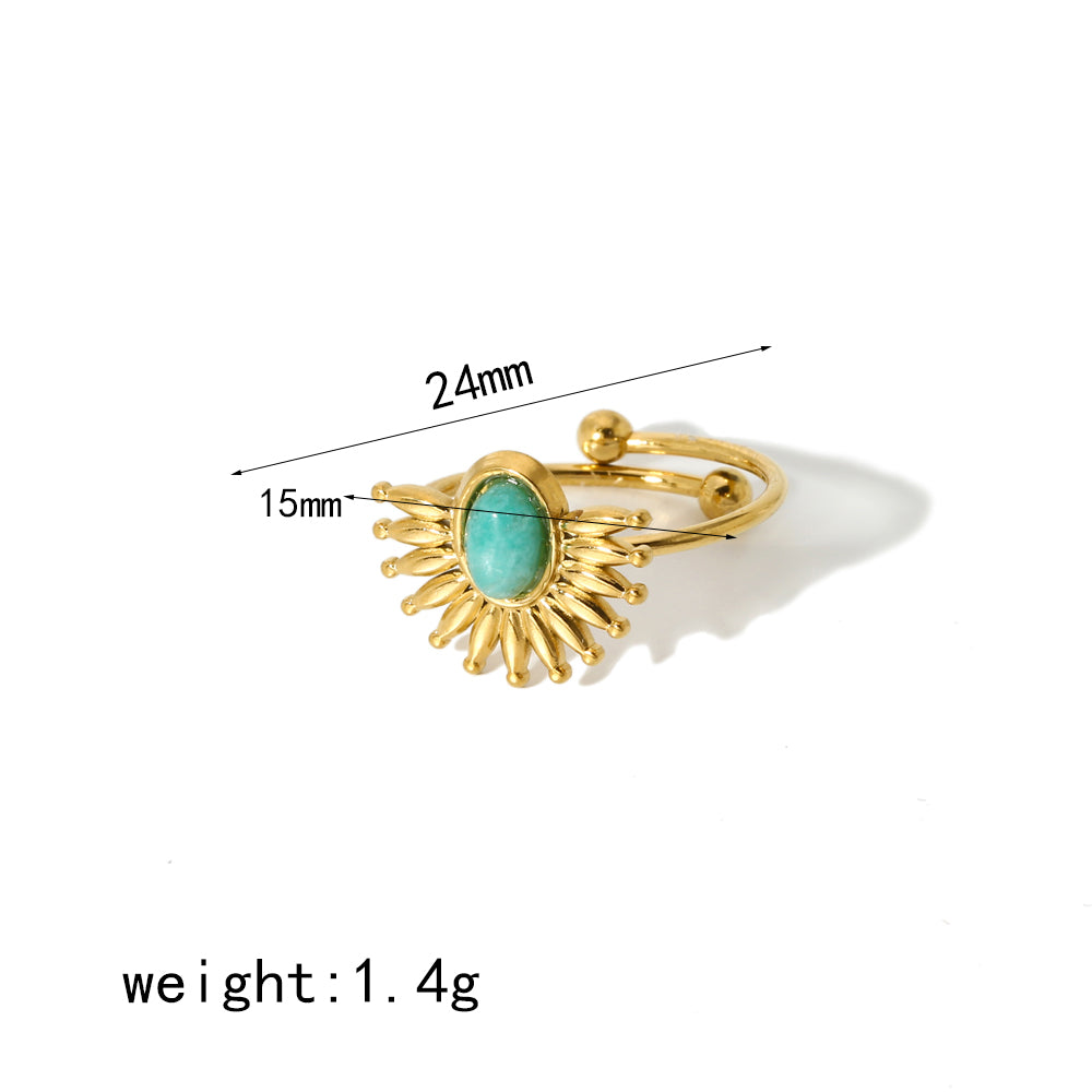 Casual Simple Style Geometric Stainless Steel Polishing Plating Natural Stone 18k Gold Plated Adjustable Ring