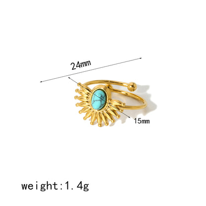 Casual Simple Style Geometric Stainless Steel Polishing Plating Natural Stone 18k Gold Plated Adjustable Ring