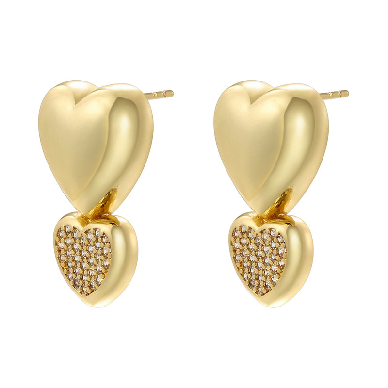 1 Pair Elegant Bear Heart Shape Plating Inlay Copper Artificial Pearls Zircon 18k Gold Plated Ear Studs