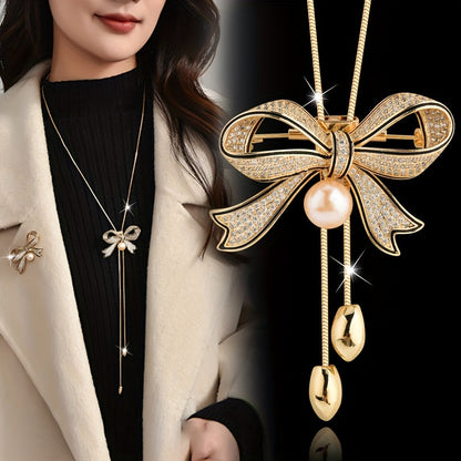 Elegant Luxurious Bow Knot Alloy Inlay Rhinestones Women's Sweater Chain