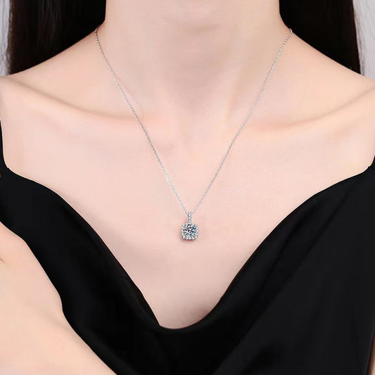 Elegant Sweet Solid Color Sterling Silver Plating Inlay Zircon White Gold Plated Pendant Necklace