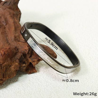 Casual Elegant Simple Style Letter Titanium Steel Plating Inlay Carving Zircon 18k Gold Plated Bangle