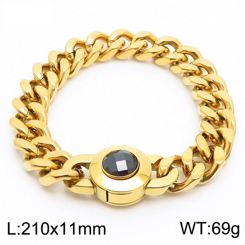 Hip-hop Geometric Titanium Steel Plating Inlay Artificial Crystal Bracelets Necklace